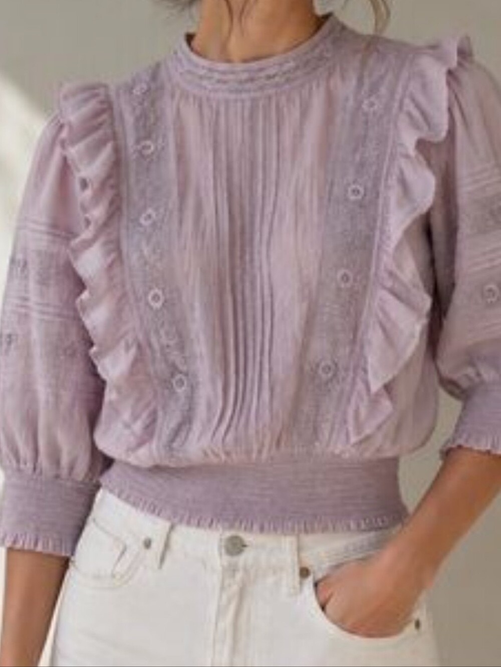 Sunday Best Lavender Ruffle Pintuck Blouse